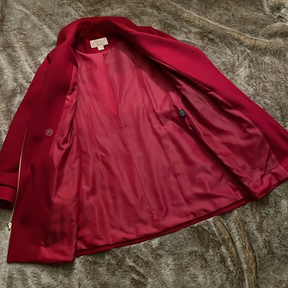 Michael Kors Red Wool Blend Belted Zip Front Coat PM - Picture 7 of 16